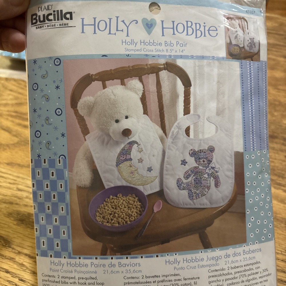 Nee Bucilla Cross Stitch Hollie Hobbie Bibs Pair 45357 Love You To The Moon Bear